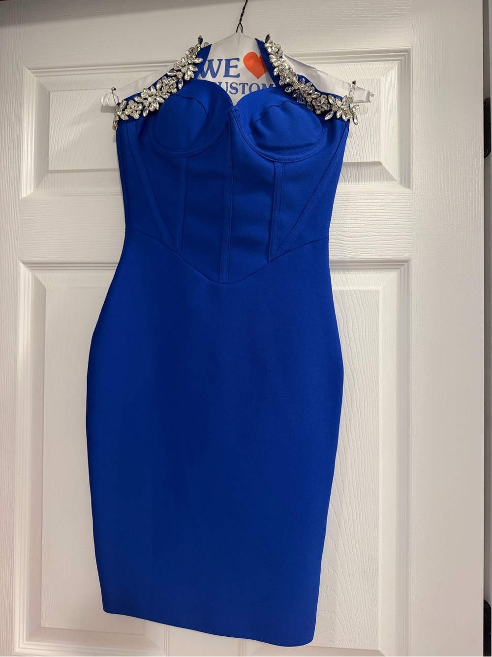 Royal Blue Embellished Bustier Sheath Dress